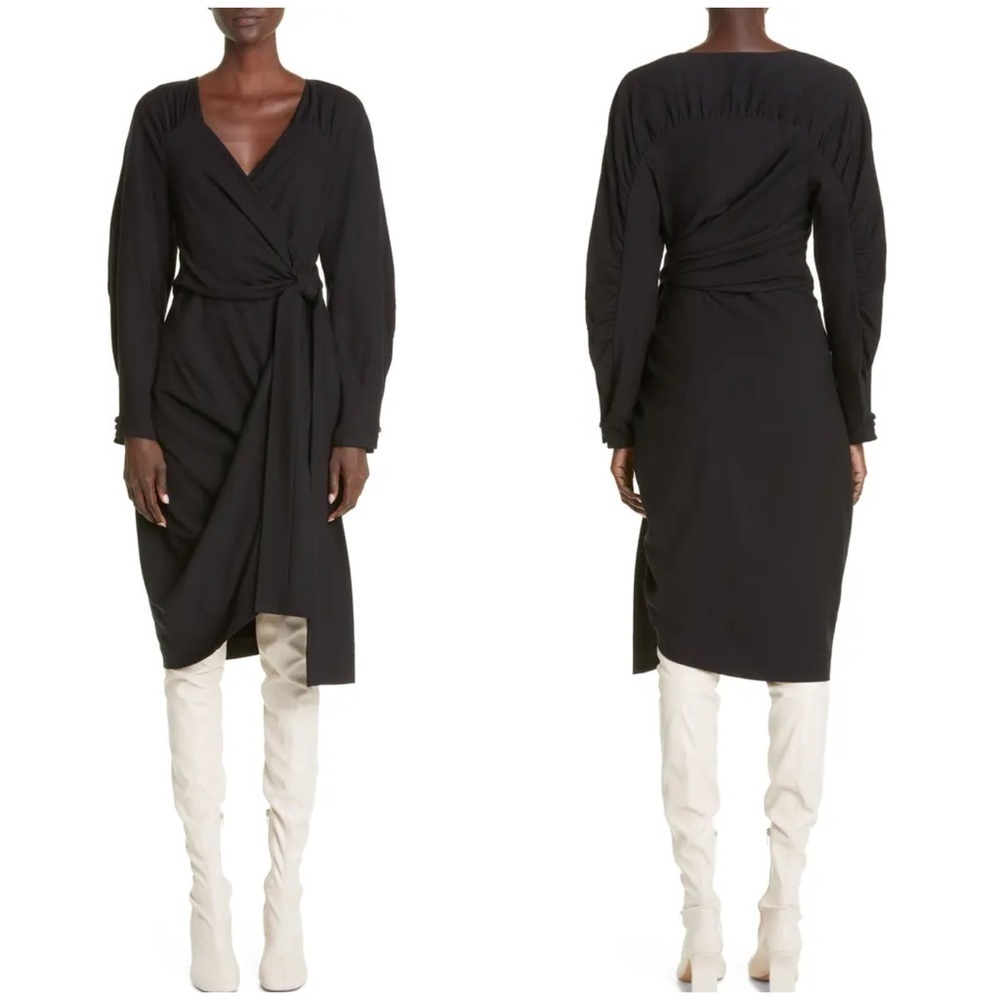 Dries Van Noten Dabrina Long Sleeve Wrap Dress Wool Blend Black Sz 34